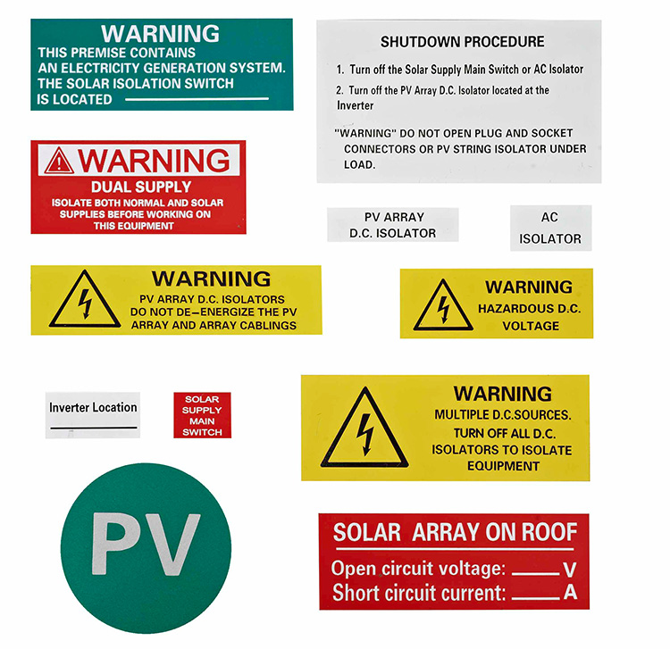 Etiquetes d'advertència per a sistemes fotovoltaics